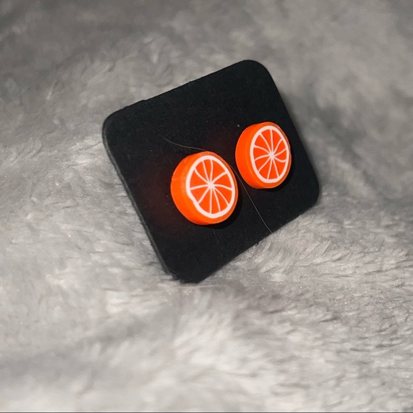 New Handmade Artisan Orange Slices Polymer Clay Hypoallergenic Stud Earrings - Picture 4 of 7